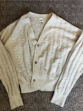 PINK Victoria's Secret Cream Cable-Knit Button Cardigan Sweater